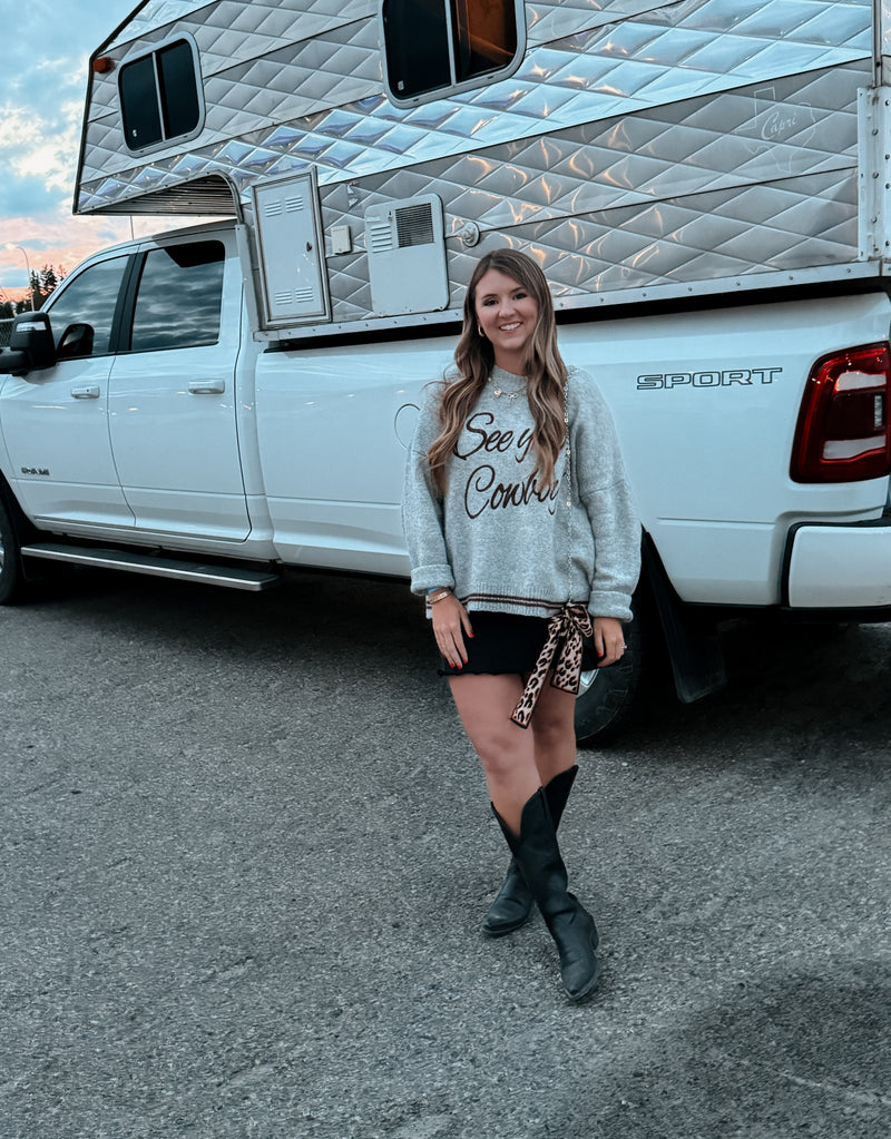 See You Cowboy Sweater in Heather Grey