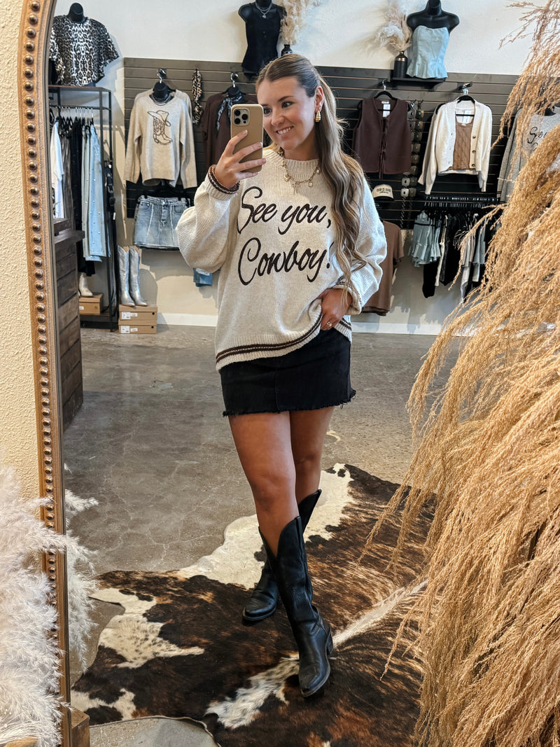 See You Cowboy Sweater in Oatmeal