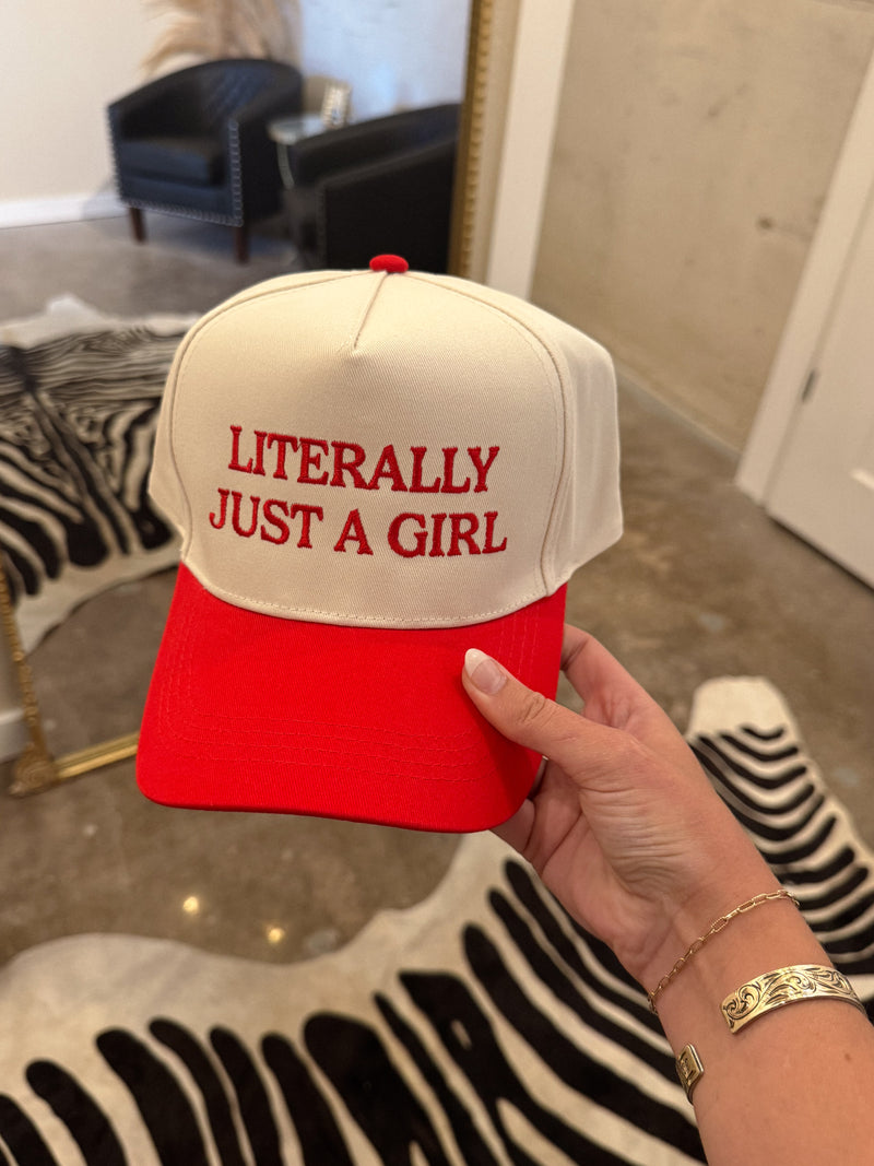 Literally Just a Girl Trucker Hat in Red